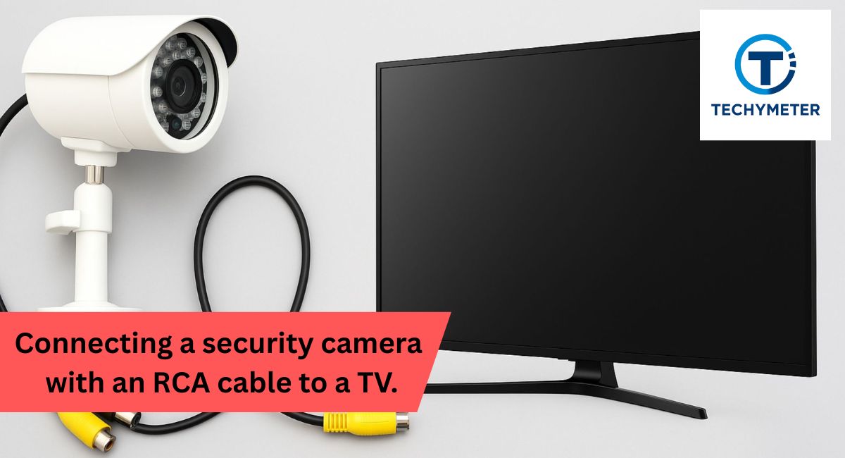 connecting a security camera with an RCA cable to a TV.